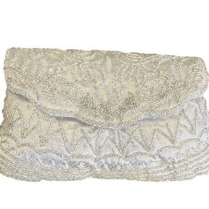 Vintage Valerie Steven’s Elegant Beaded Clutch with crossbody cord in Silver